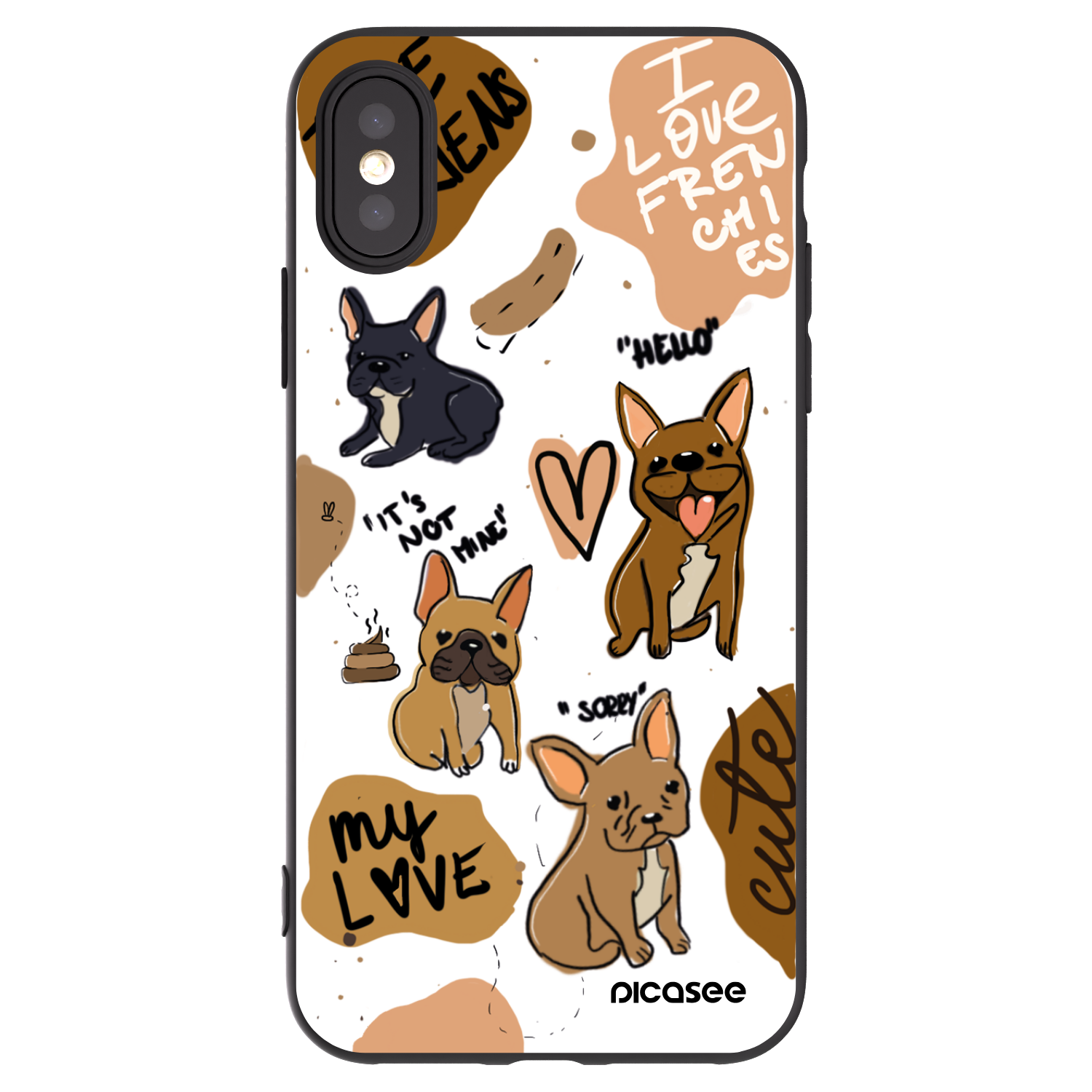 Picasee silikonový černý obal pro Apple iPhone X/XS - Frenchies
