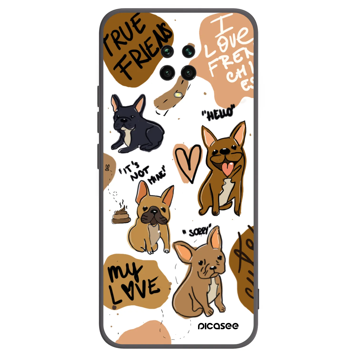 Picasee silikonový černý obal pro Xiaomi Redmi Note 9S - Frenchies