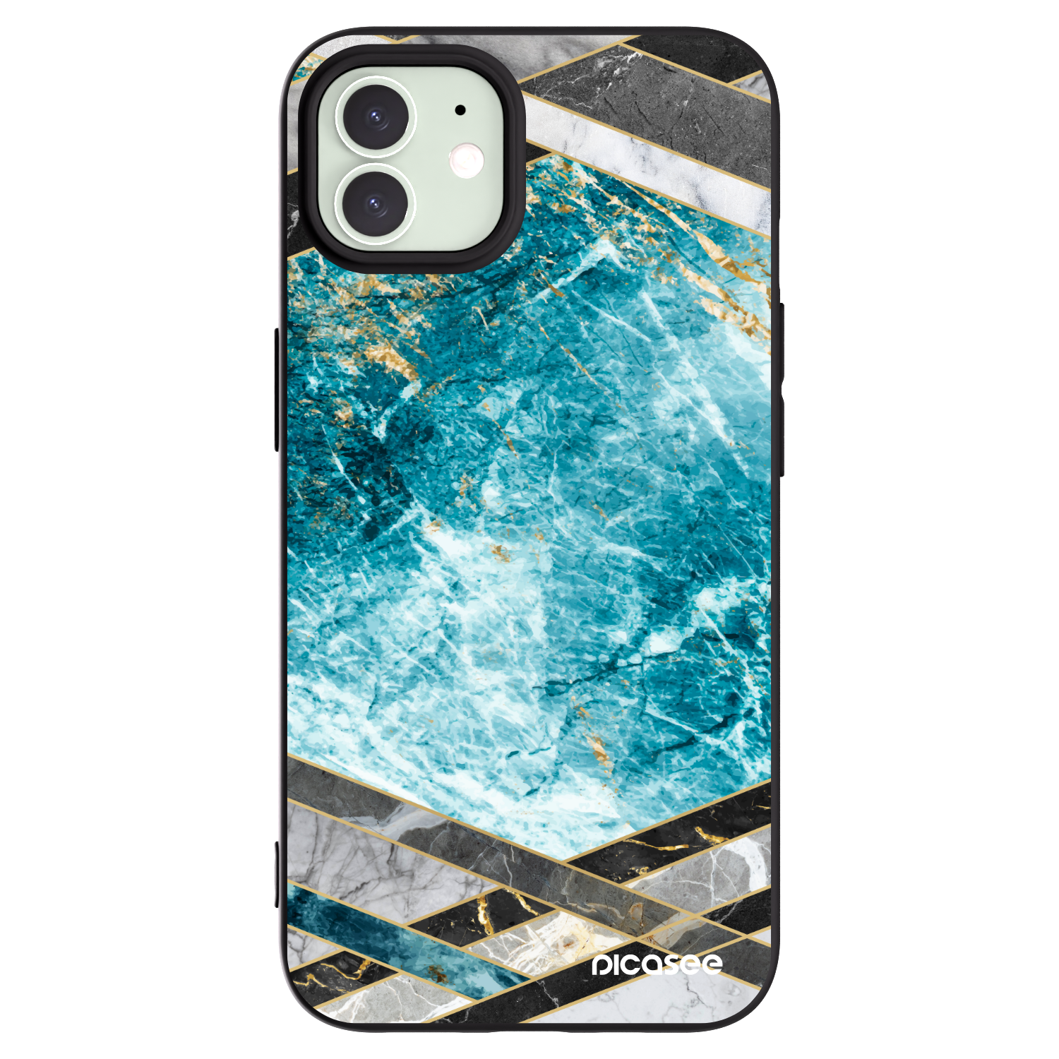 Picasee silikonový černý obal pro Apple iPhone 12 - Blue geometry