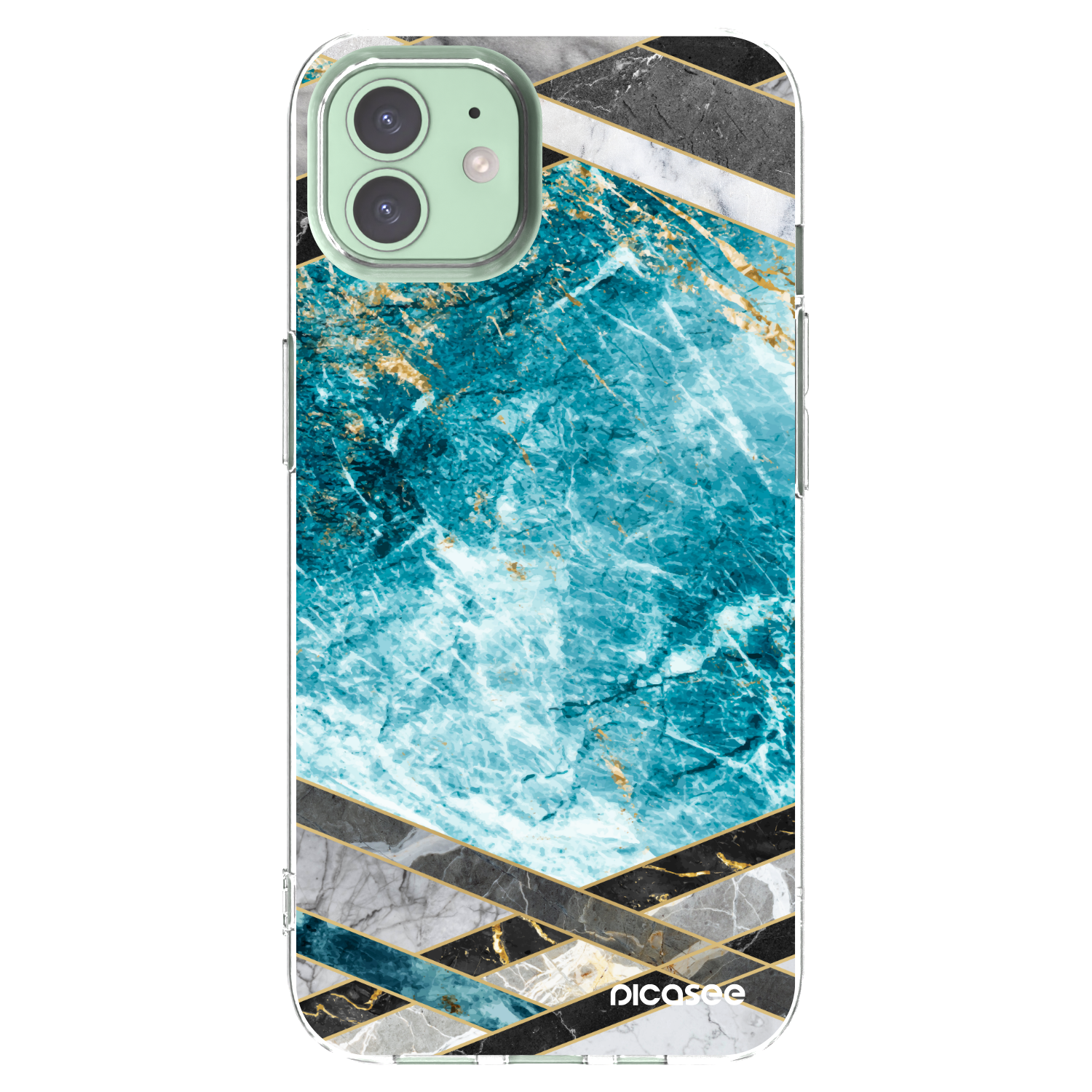 Picasee silikonový průhledný obal pro Apple iPhone 12 - Blue geometry