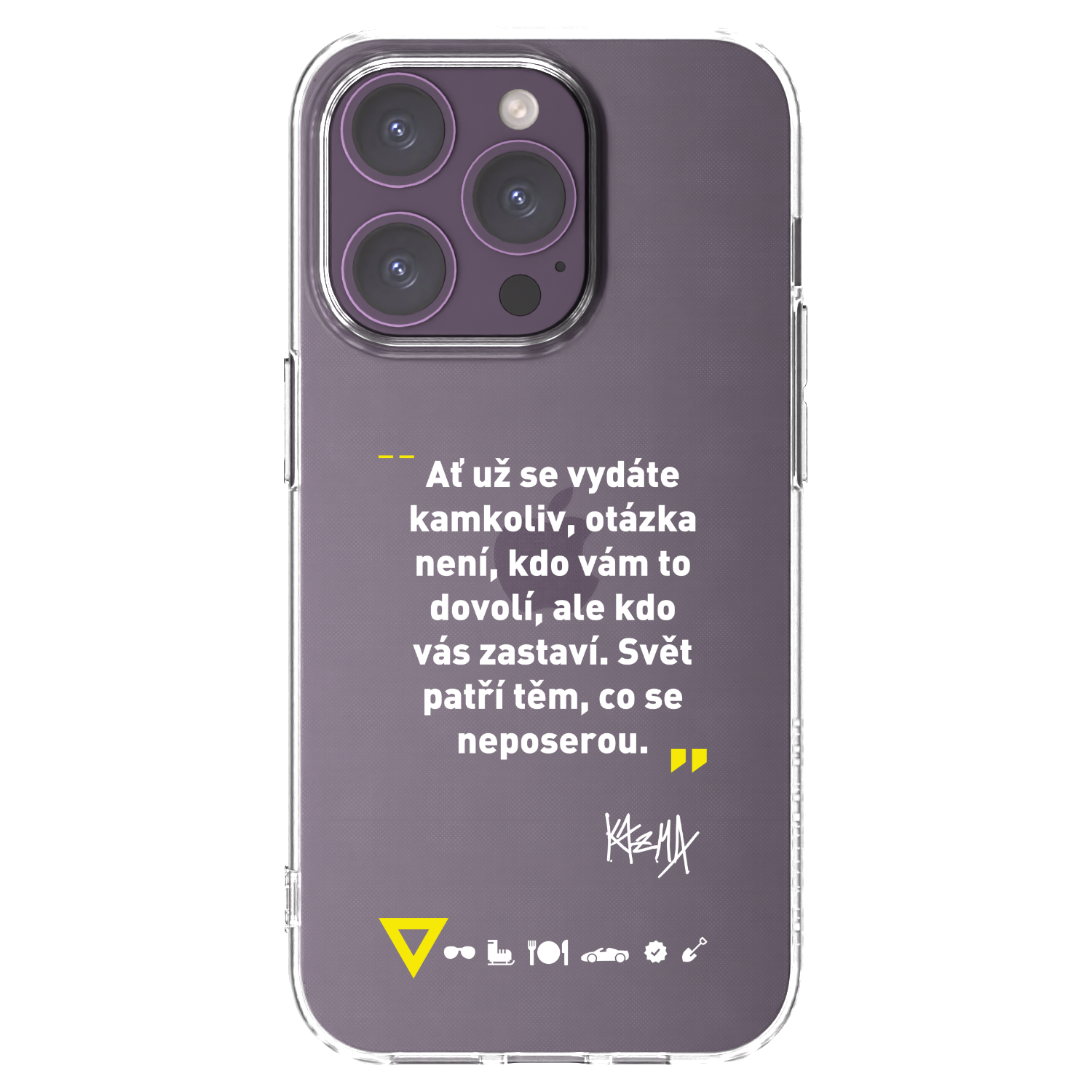 Picasee silikonový průhledný obal pro Apple iPhone 14 Pro - Kazma - SVĚT PATŘÍ TĚM, CO SE NEPOSEROU