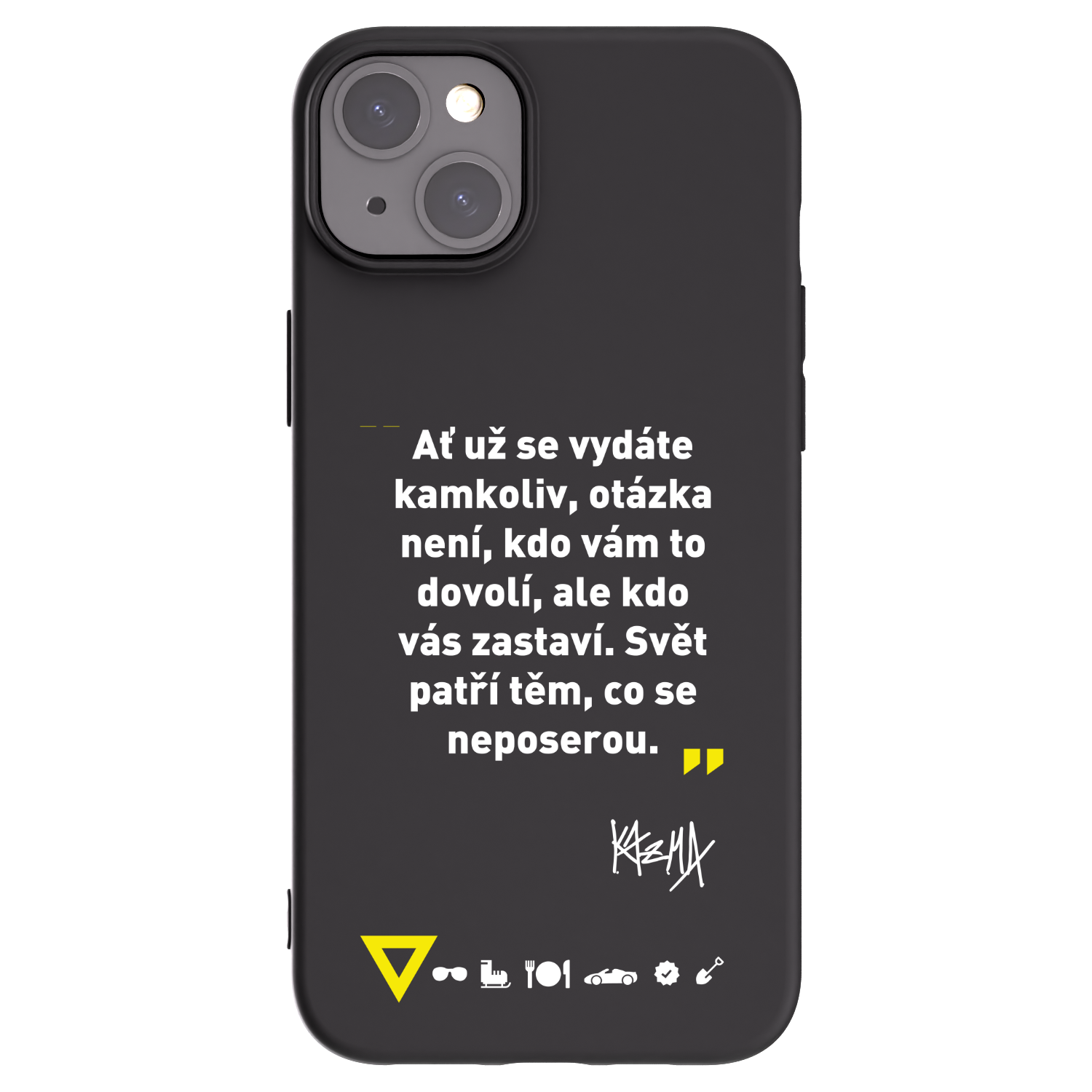 Picasee silikonový černý obal pro Apple iPhone 15 Plus - Kazma - SVĚT PATŘÍ TĚM, CO SE NEPOSEROU