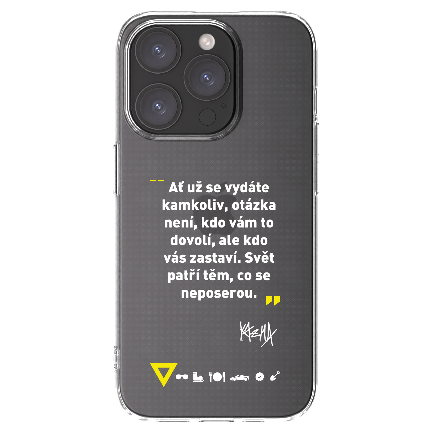 Picasee silikonový průhledný obal pro Apple iPhone 15 Pro - Kazma - SVĚT PATŘÍ TĚM, CO SE NEPOSEROU