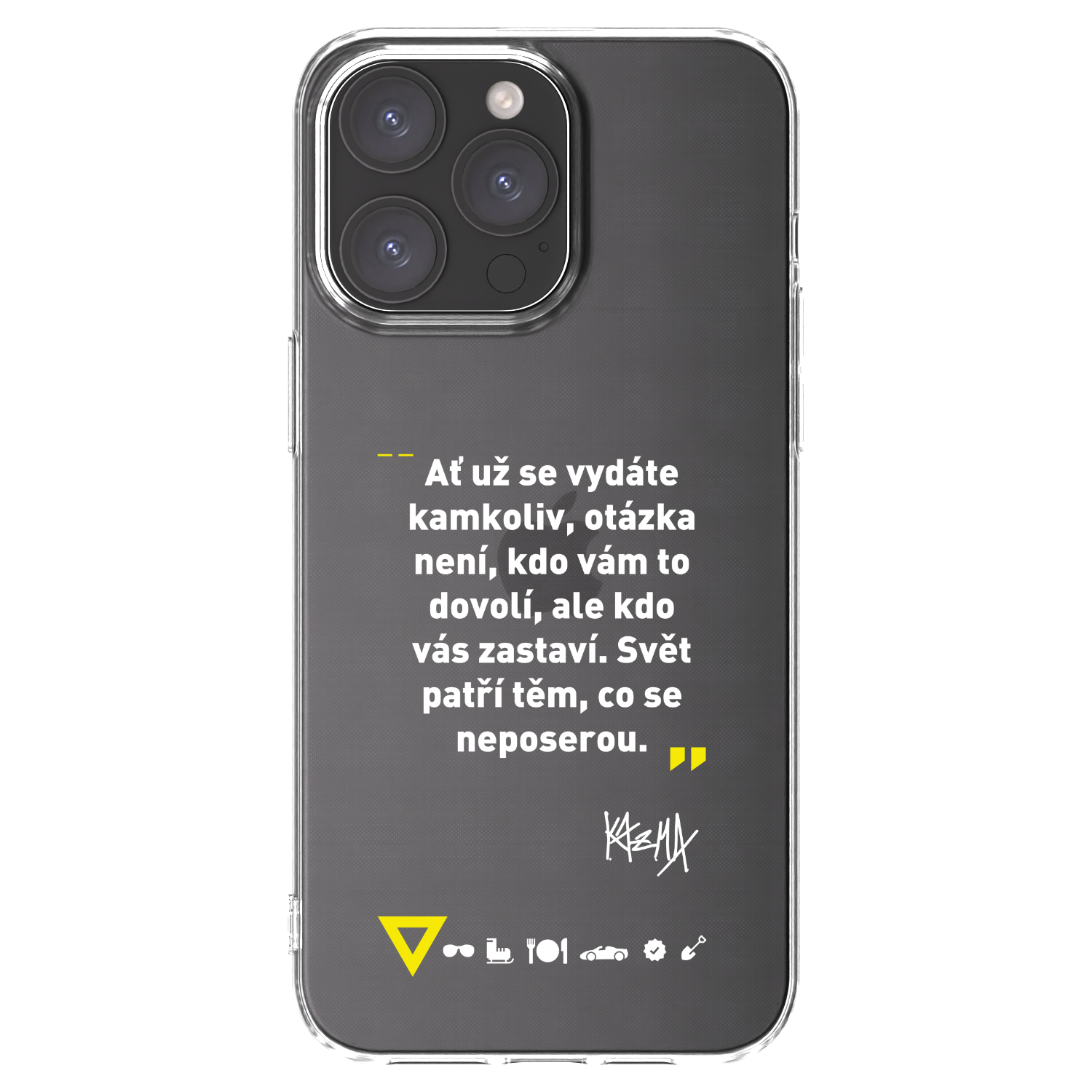 Picasee silikonový průhledný obal pro Apple iPhone 15 Pro Max - Kazma - SVĚT PATŘÍ TĚM, CO SE NEPOSEROU