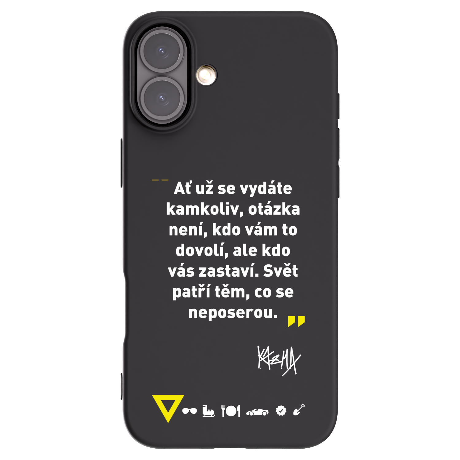Picasee silikonový černý obal pro Apple iPhone 16 Plus - Kazma - SVĚT PATŘÍ TĚM, CO SE NEPOSEROU