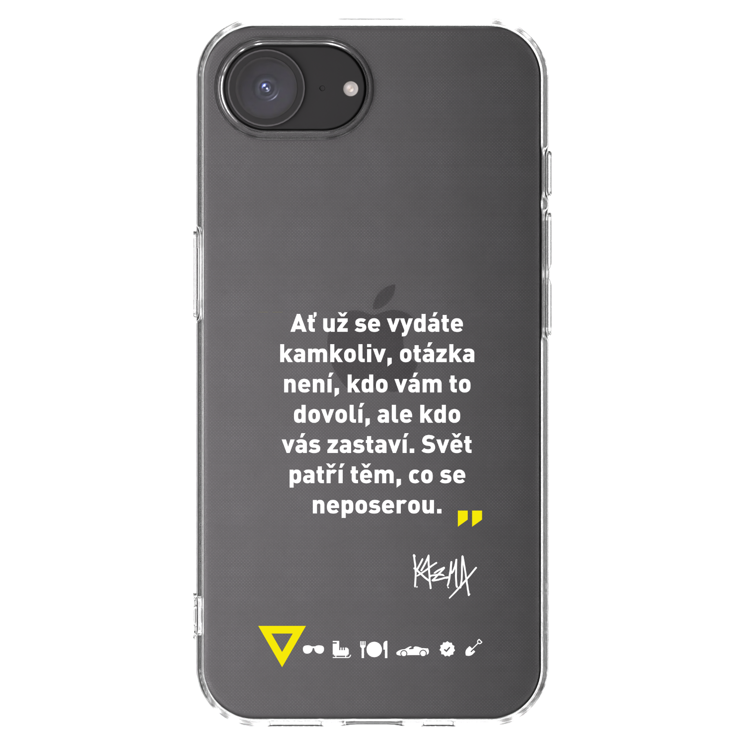 Picasee silikonový průhledný obal pro Apple iPhone 16e - Kazma - SVĚT PATŘÍ TĚM, CO SE NEPOSEROU