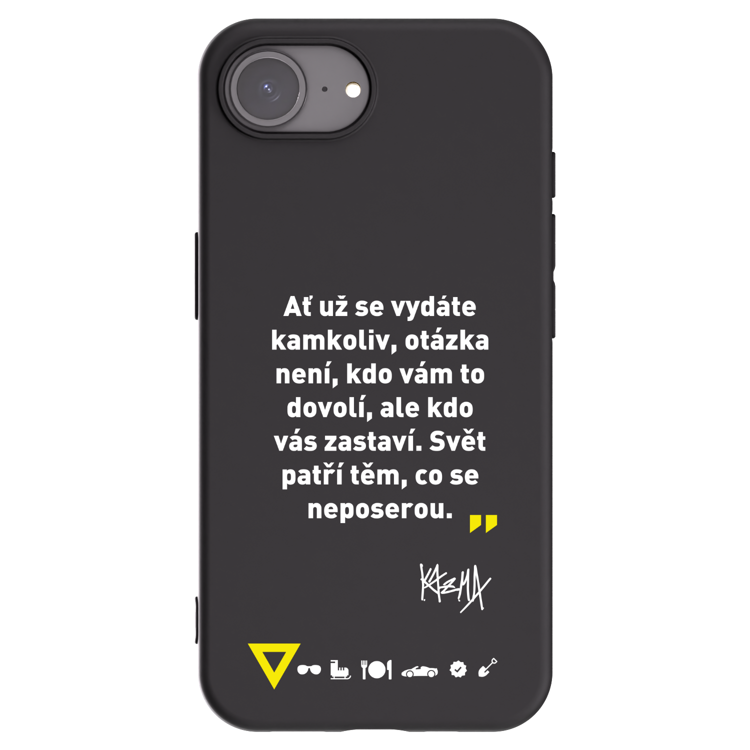 Picasee silikonový černý obal pro Apple iPhone 16e - Kazma - SVĚT PATŘÍ TĚM, CO SE NEPOSEROU