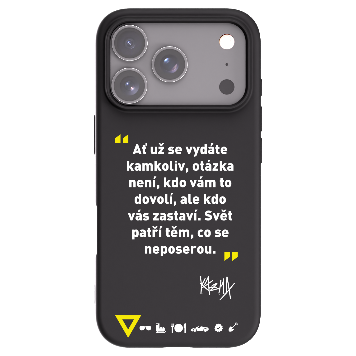 Picasee silikonový černý obal pro Apple iPhone 17 Pro - Kazma - SVĚT PATŘÍ TĚM, CO SE NEPOSEROU