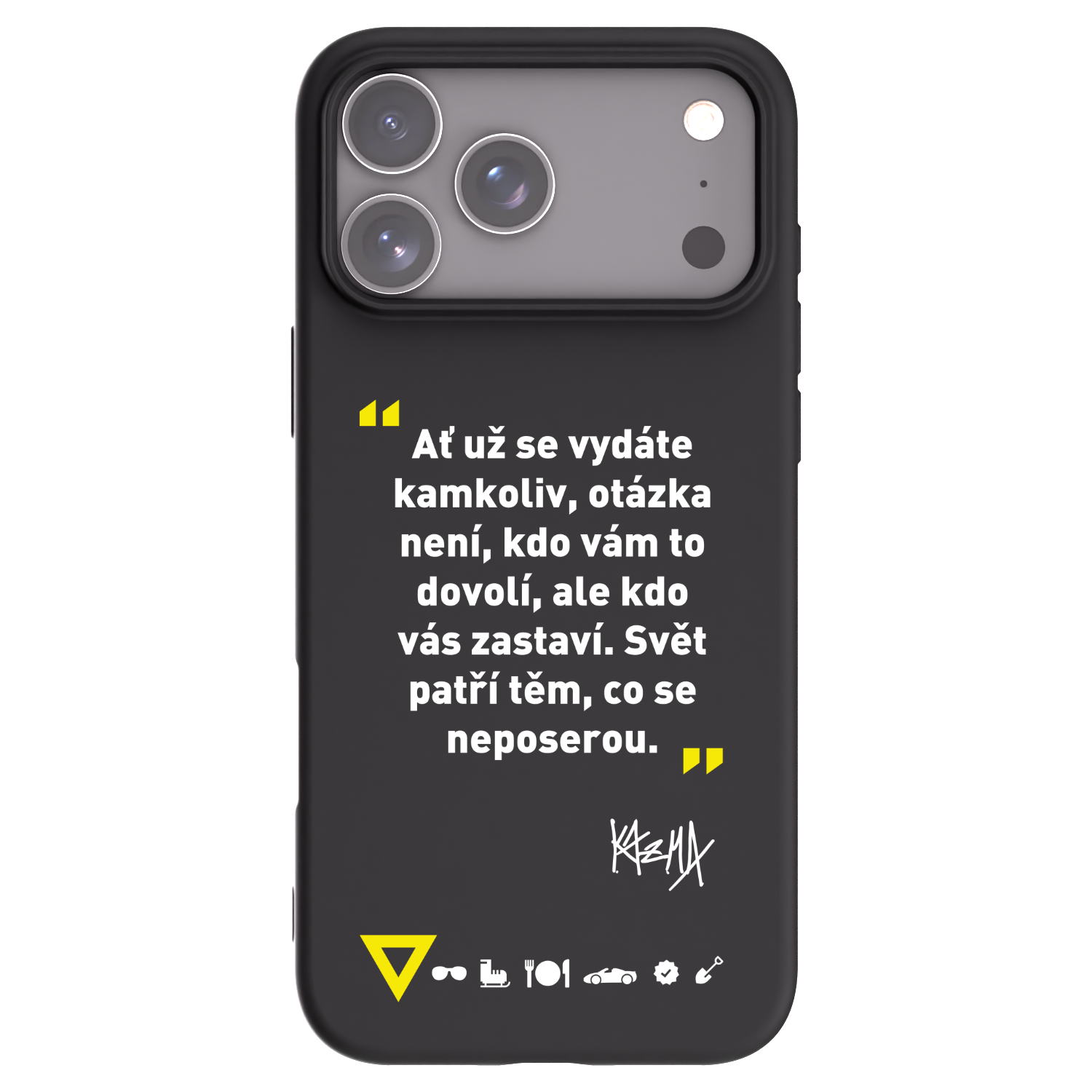 Picasee silikonový černý obal pro Apple iPhone 17 Pro Max - Kazma - SVĚT PATŘÍ TĚM, CO SE NEPOSEROU
