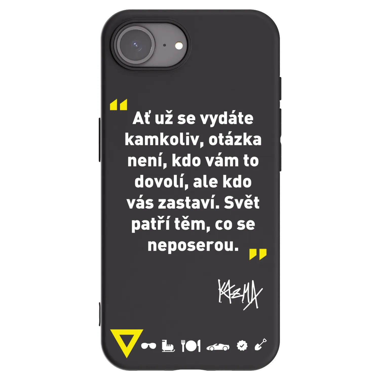 Picasee silikonový černý obal pro Apple iPhone 17e - Kazma - SVĚT PATŘÍ TĚM, CO SE NEPOSEROU