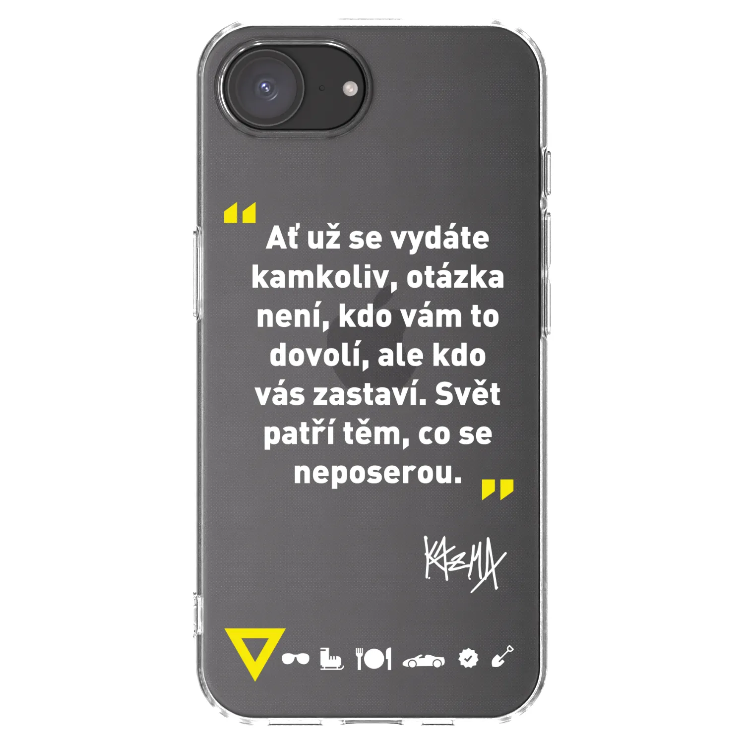 Picasee silikonový průhledný obal pro Apple iPhone 17e - Kazma - SVĚT PATŘÍ TĚM, CO SE NEPOSEROU