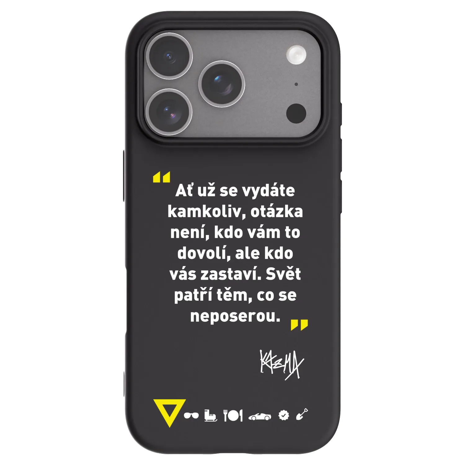 Picasee silikonový černý obal pro Apple iPhone 18 Pro - Kazma - SVĚT PATŘÍ TĚM, CO SE NEPOSEROU
