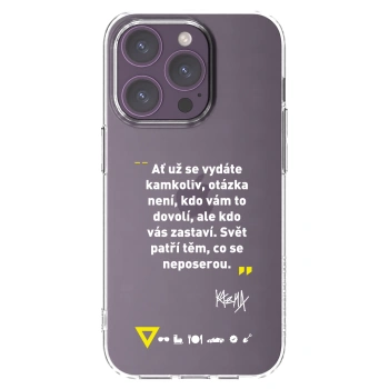 Picasee silikonový průhledný obal pro Apple iPhone 14 Pro - Kazma - SVĚT PATŘÍ TĚM, CO SE NEPOSEROU