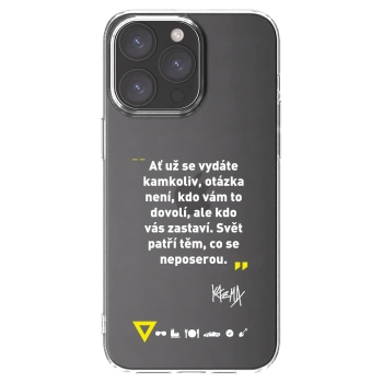 Picasee silikonový průhledný obal pro Apple iPhone 15 Pro Max - Kazma - SVĚT PATŘÍ TĚM, CO SE NEPOSEROU