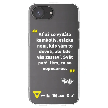 Picasee silikonový průhledný obal pro Apple iPhone 17e - Kazma - SVĚT PATŘÍ TĚM, CO SE NEPOSEROU