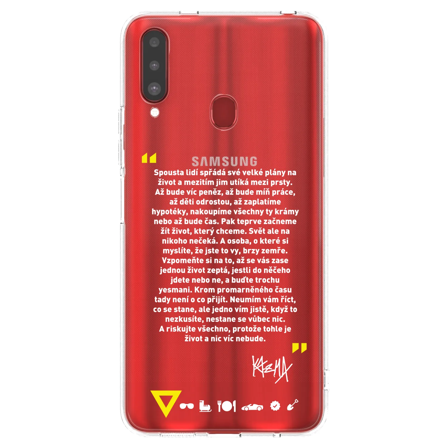 Picasee silikonový průhledný obal pro Samsung Galaxy A20s - Kazma - BUĎTE TROCHU YESMANI