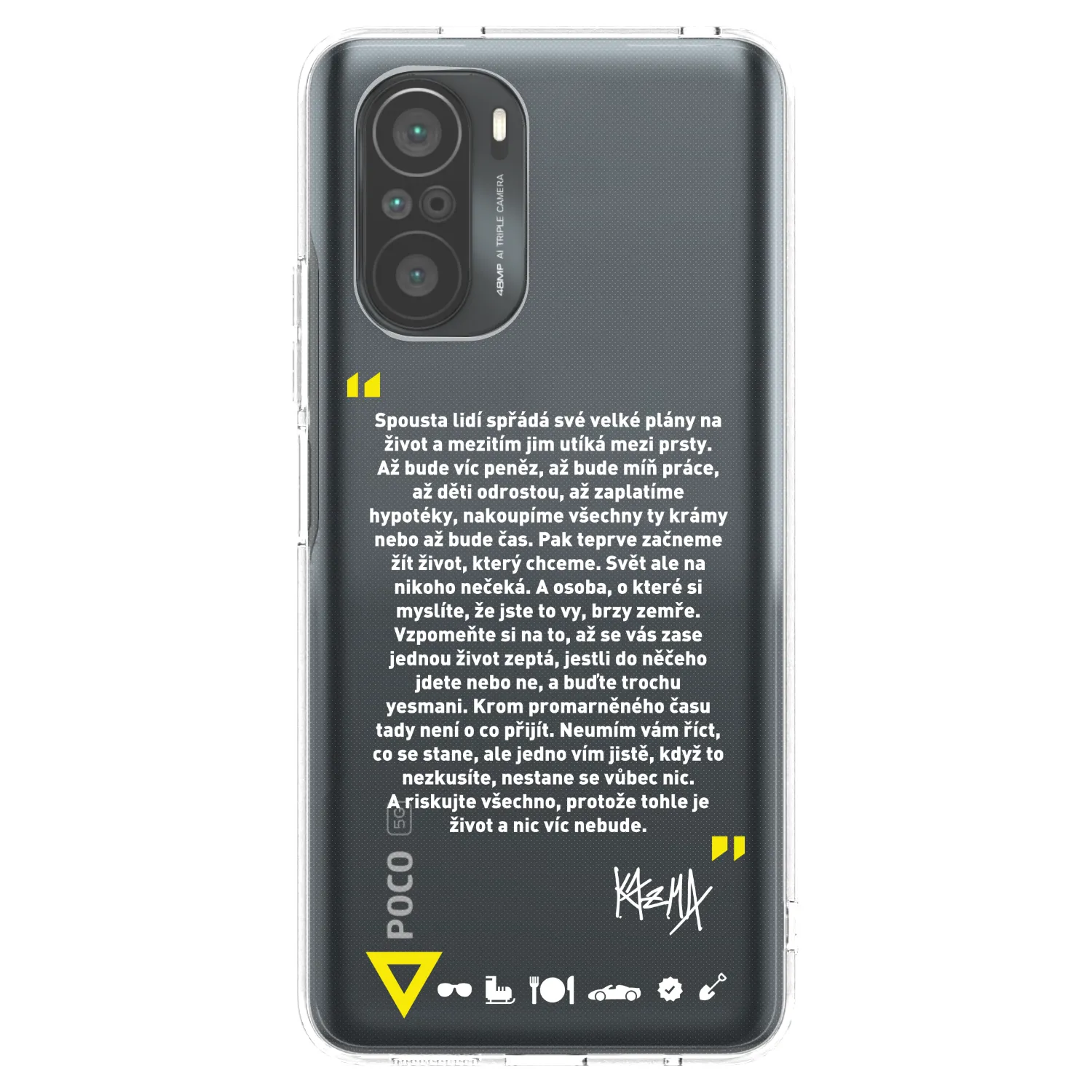 Picasee silikonový průhledný obal pro Xiaomi Poco F3 - Kazma - BUĎTE TROCHU YESMANI