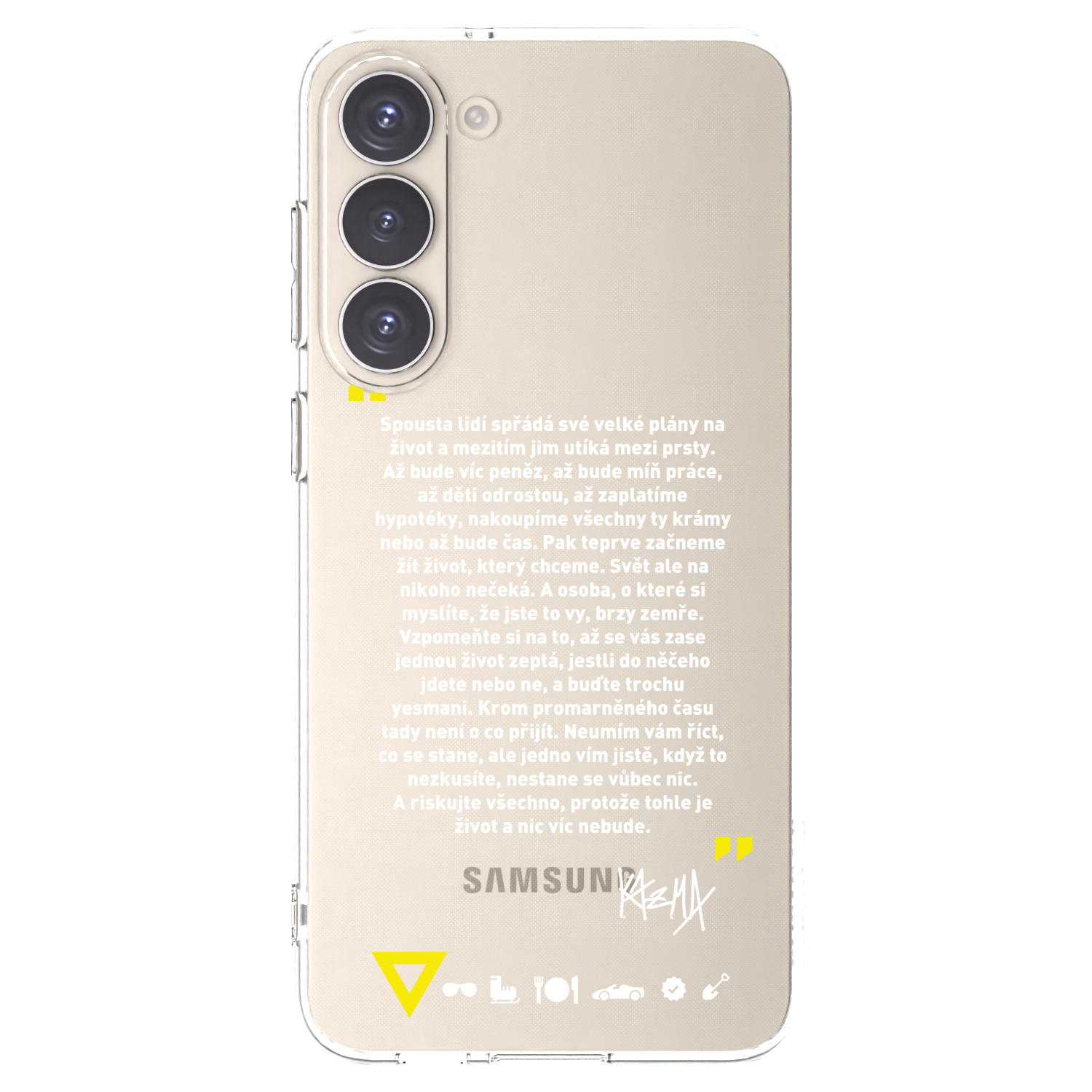Picasee silikonový průhledný obal pro Samsung Galaxy S23+ 5G - Kazma - BUĎTE TROCHU YESMANI