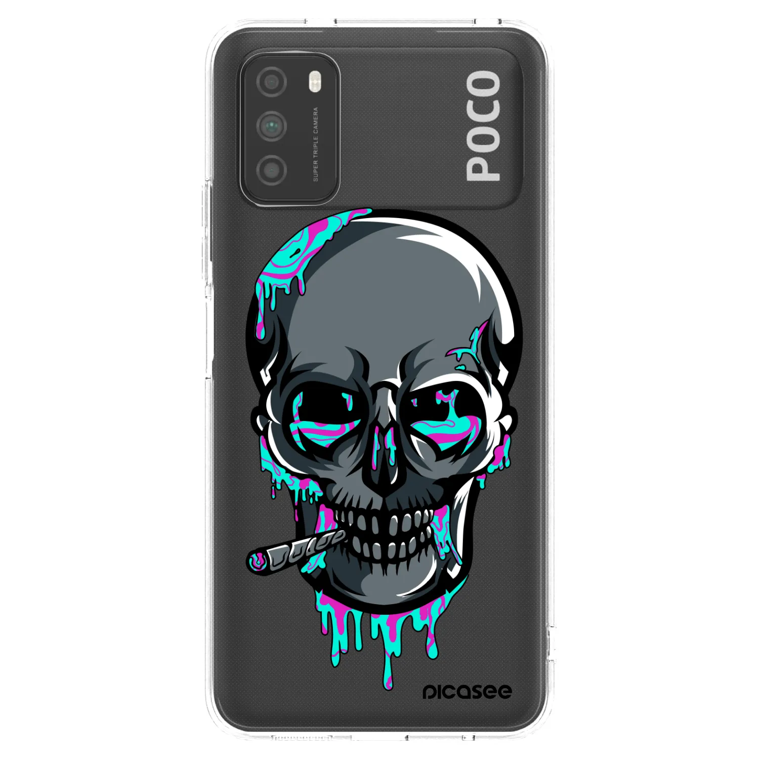 Picasee silikonový průhledný obal pro Xiaomi Poco M3 - EARTH - Lebka 3.0