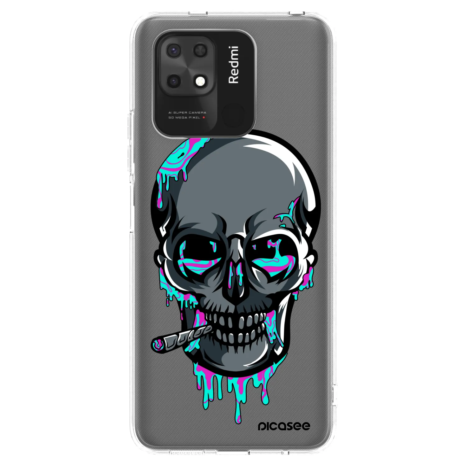 Picasee silikonový průhledný obal pro Xiaomi Redmi 10C - EARTH - Lebka 3.0