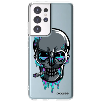 Picasee silikonový průhledný obal pro Samsung Galaxy S21 Ultra 5G G998B - EARTH - Lebka 3.0