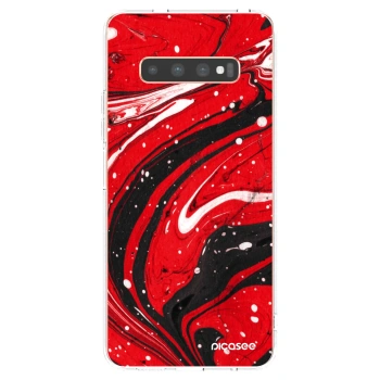 Picasee silikonový průhledný obal pro Samsung Galaxy S10 Plus G975 - Red black