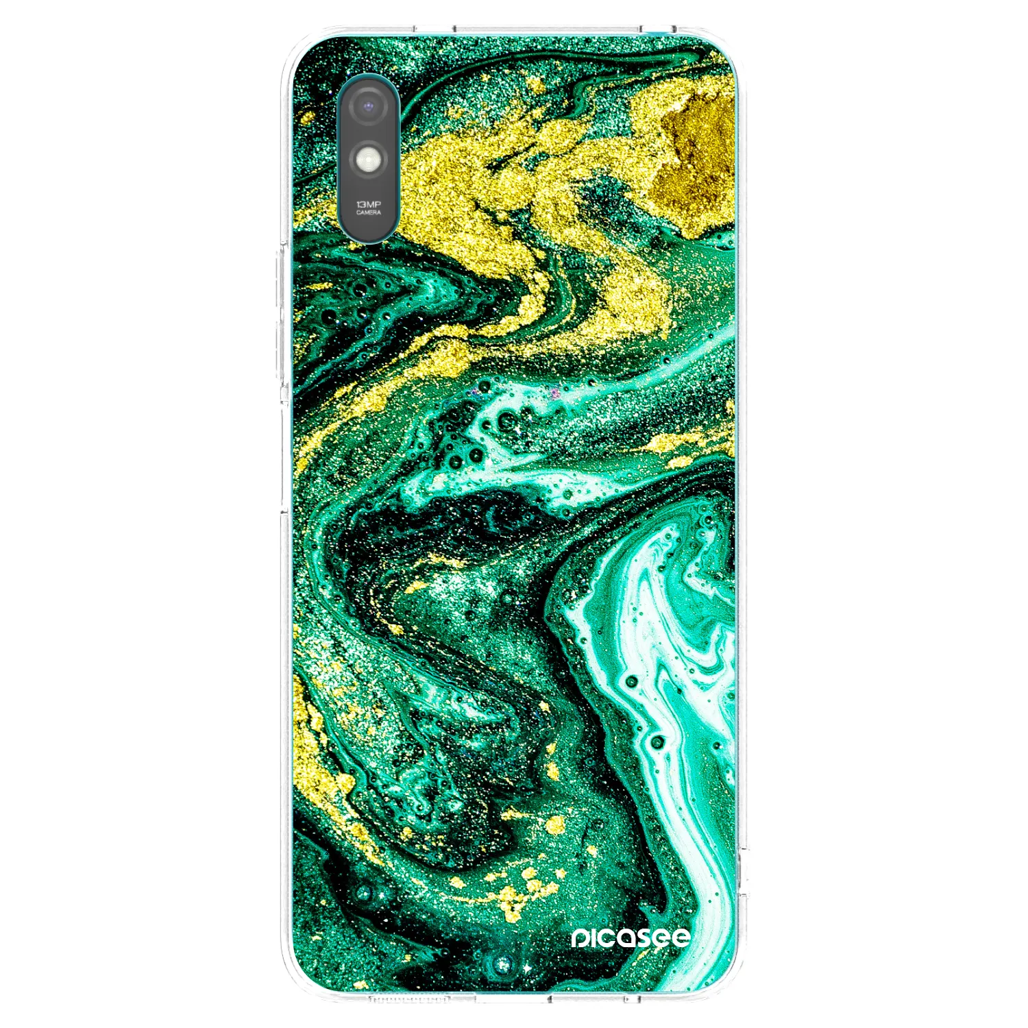 Picasee silikonový průhledný obal pro Xiaomi Redmi 9A - Green Gold