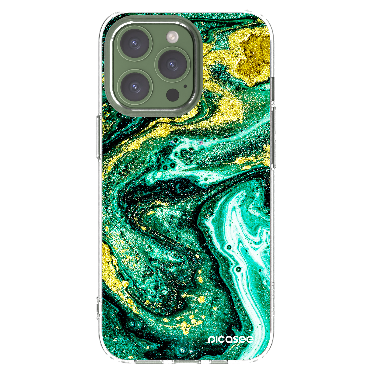 Picasee silikonový průhledný obal pro Apple iPhone 13 Pro - Green Gold