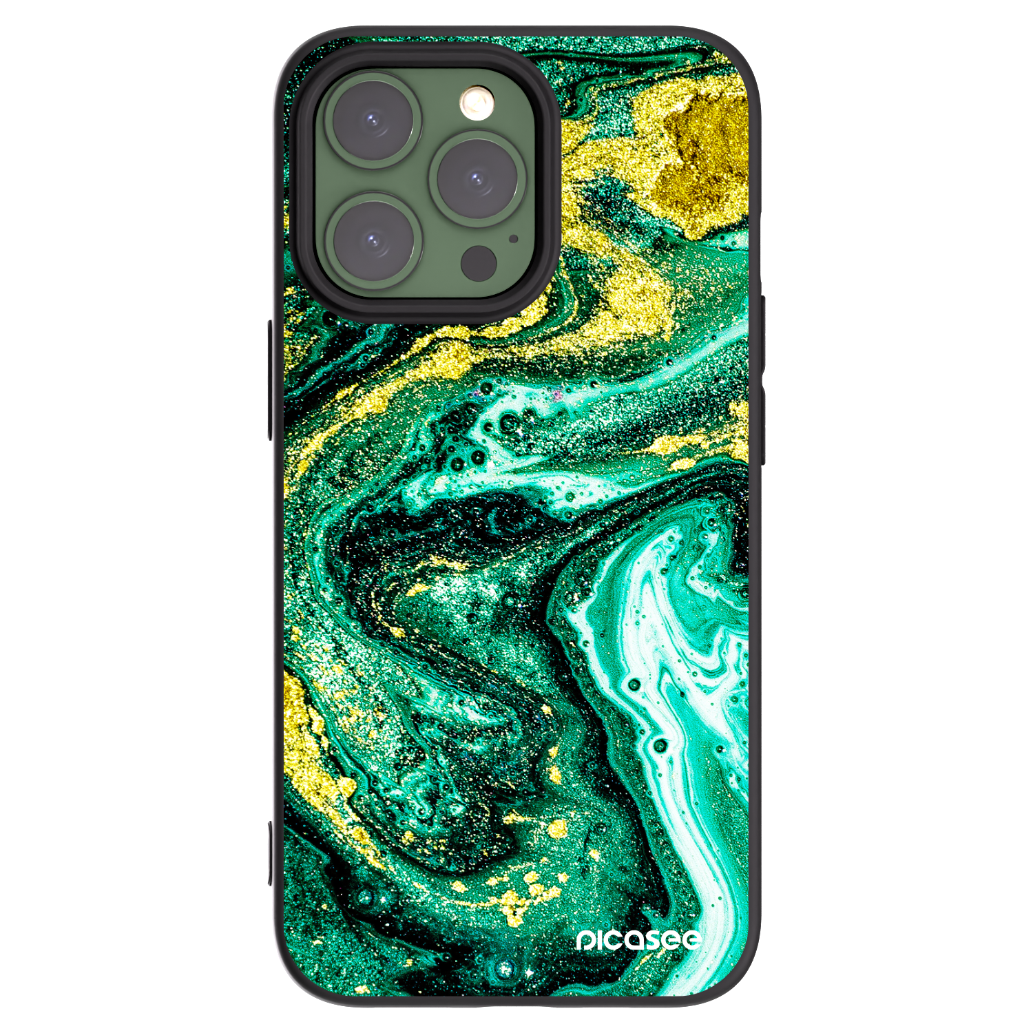 Picasee silikonový černý obal pro Apple iPhone 13 Pro - Green Gold