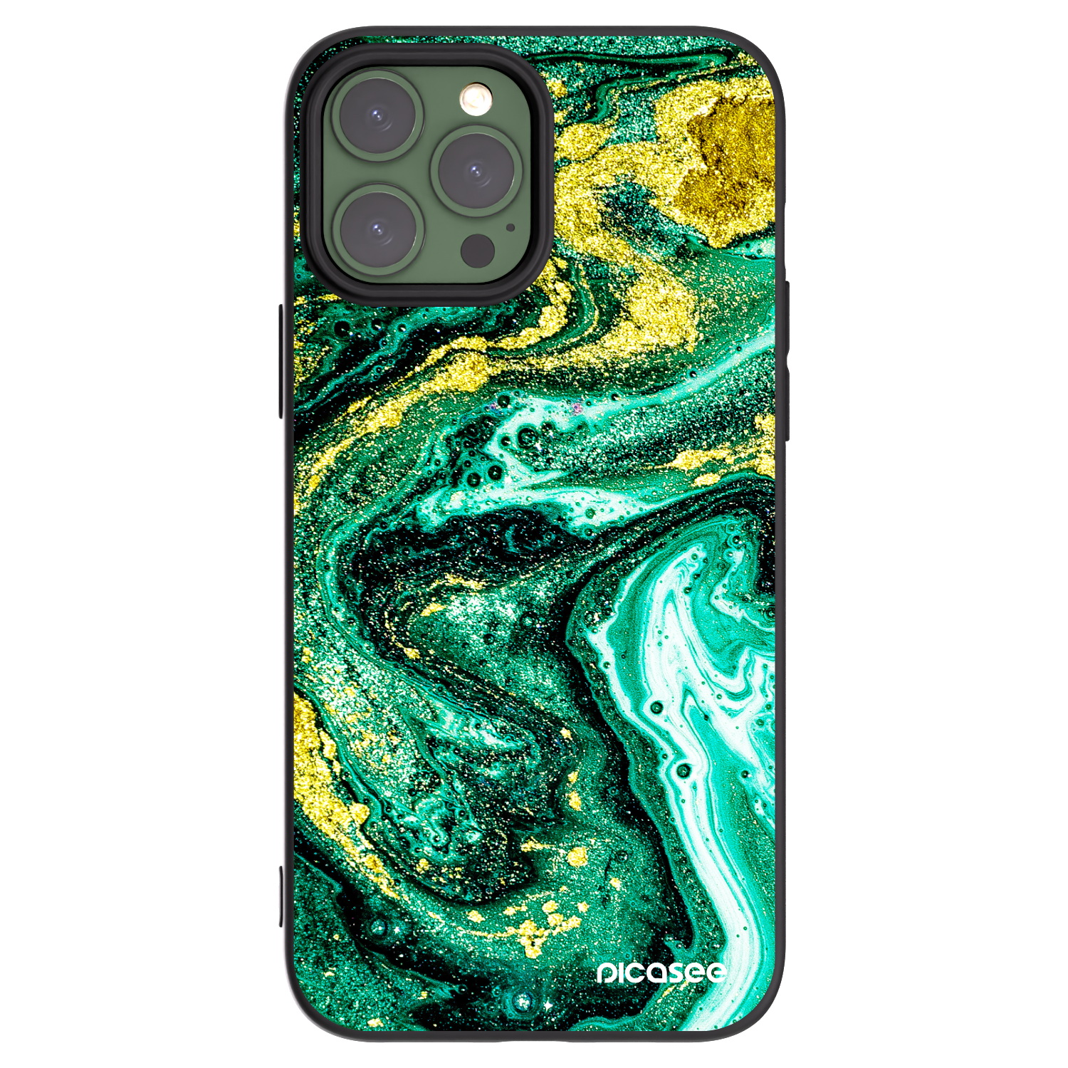 Picasee silikonový černý obal pro Apple iPhone 13 Pro Max - Green Gold