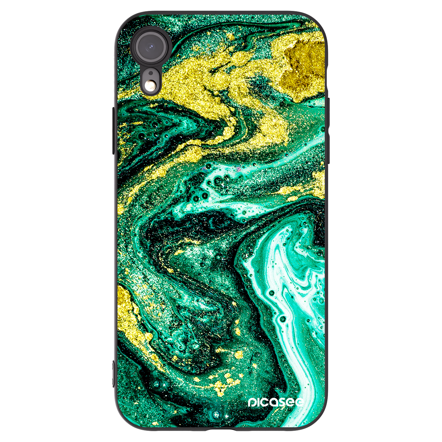 Picasee silikonový černý obal pro Apple iPhone XR - Green Gold