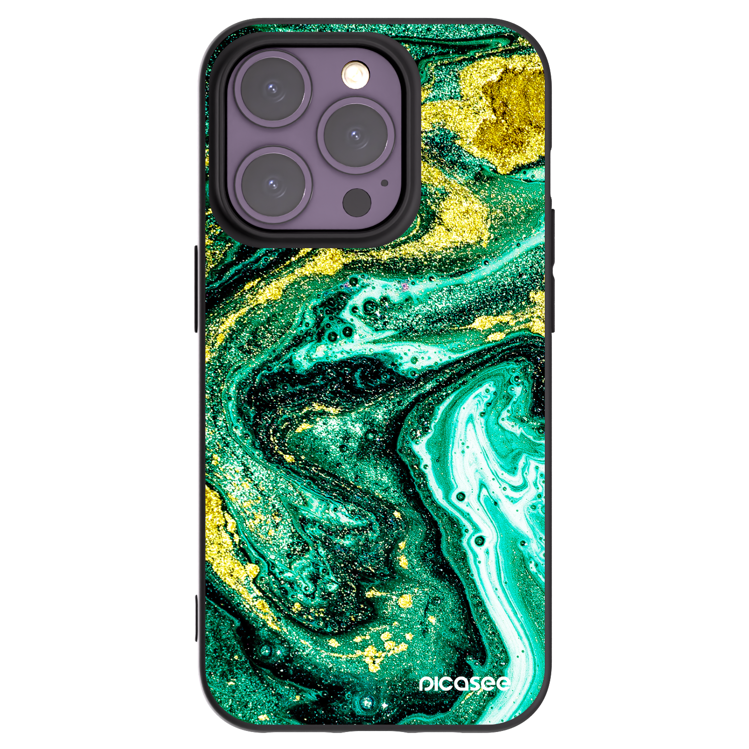 Picasee silikonový černý obal pro Apple iPhone 14 Pro - Green Gold
