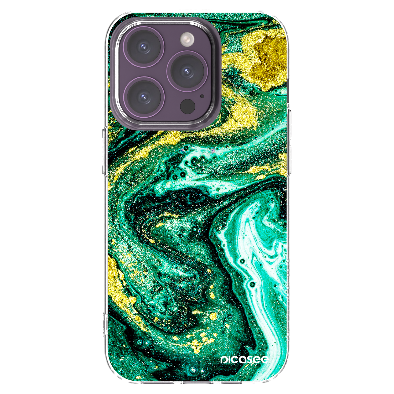 Picasee silikonový průhledný obal pro Apple iPhone 14 Pro - Green Gold