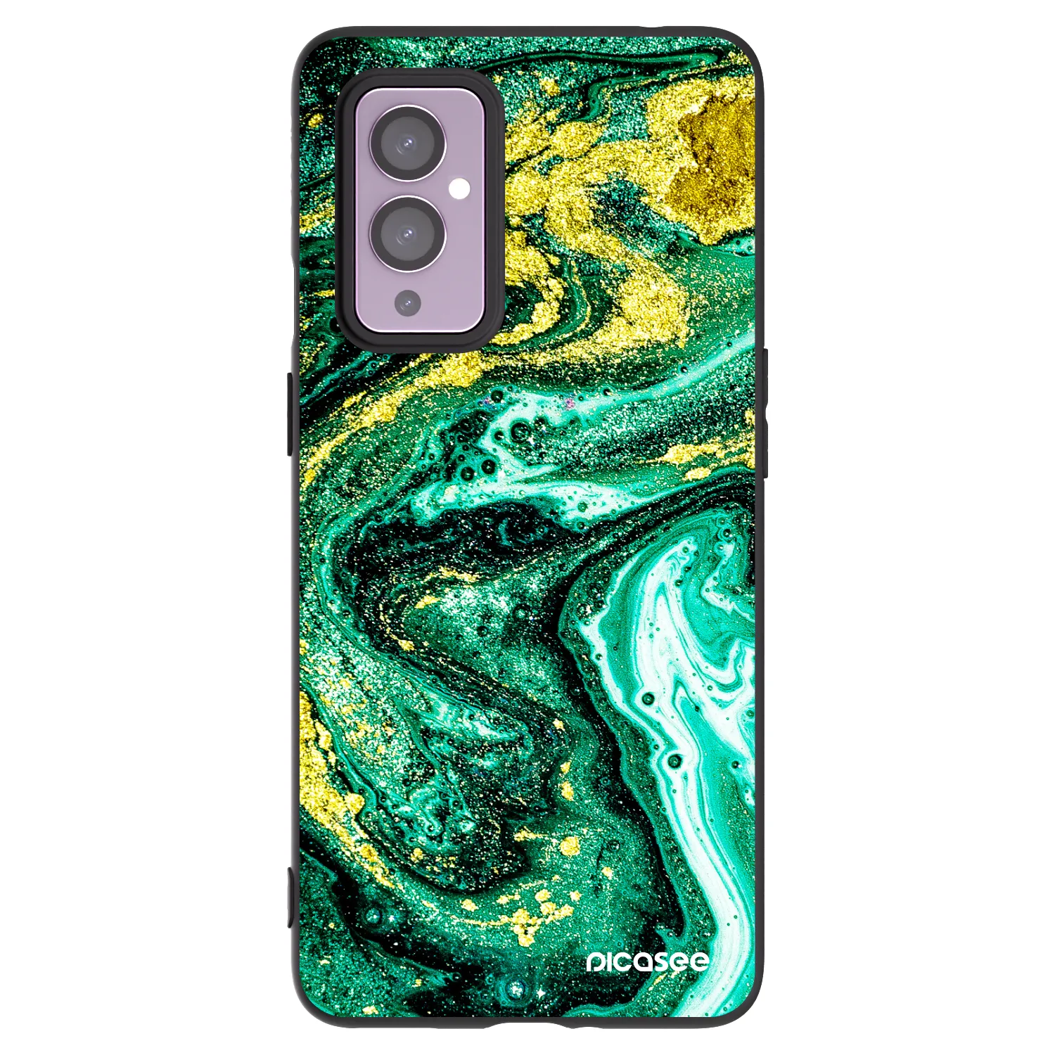 Picasee silikonový černý obal pro OnePlus 9 - Green Gold