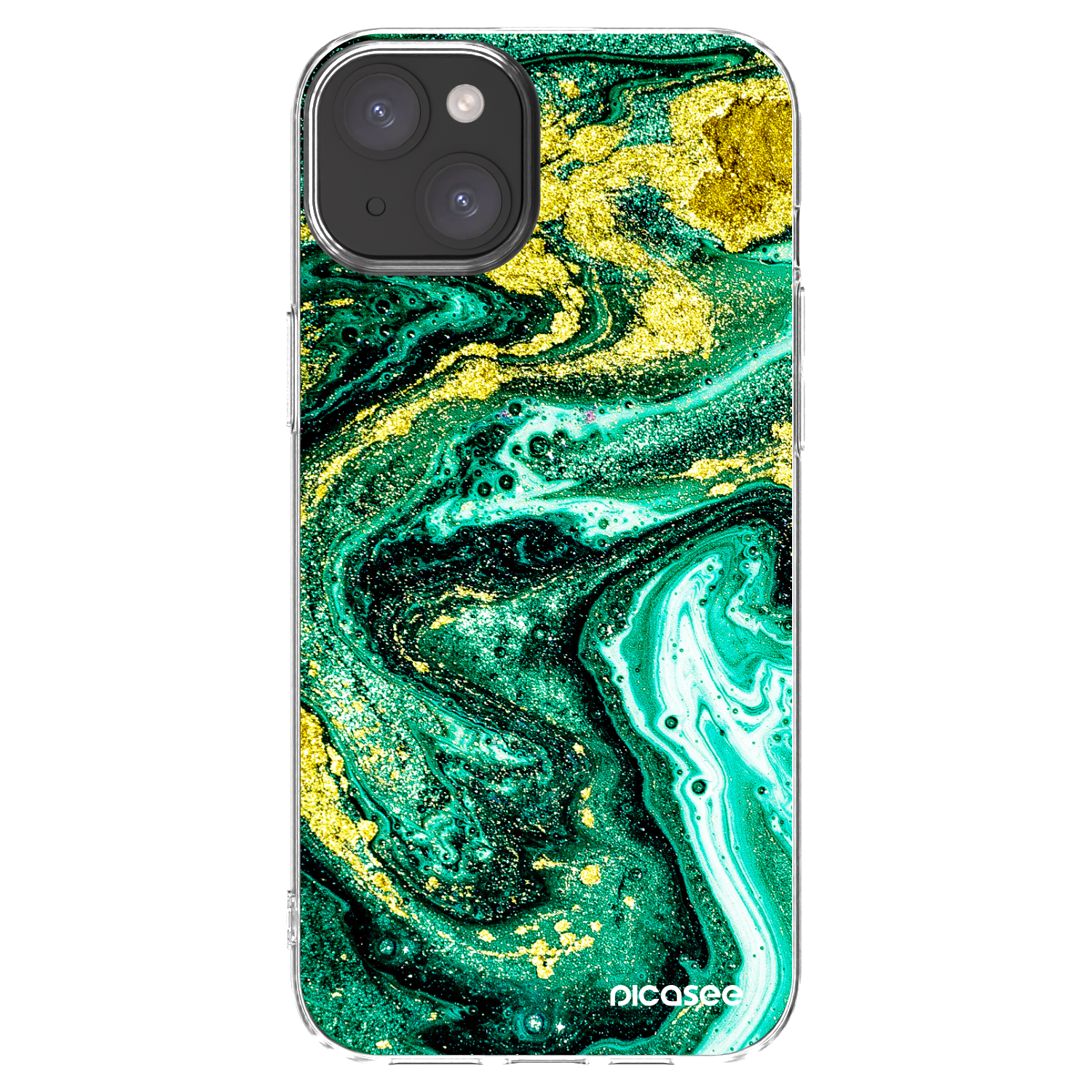Picasee silikonový průhledný obal pro Apple iPhone 15 Plus - Green Gold
