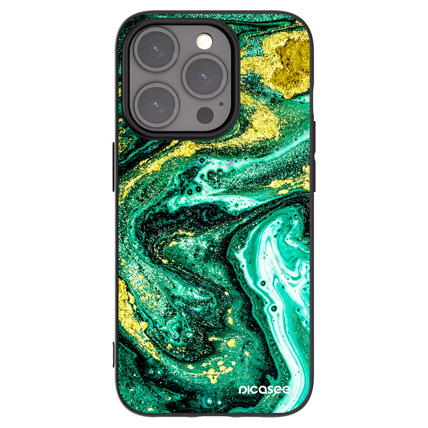 Picasee silikonový černý obal pro Apple iPhone 15 Pro - Green Gold