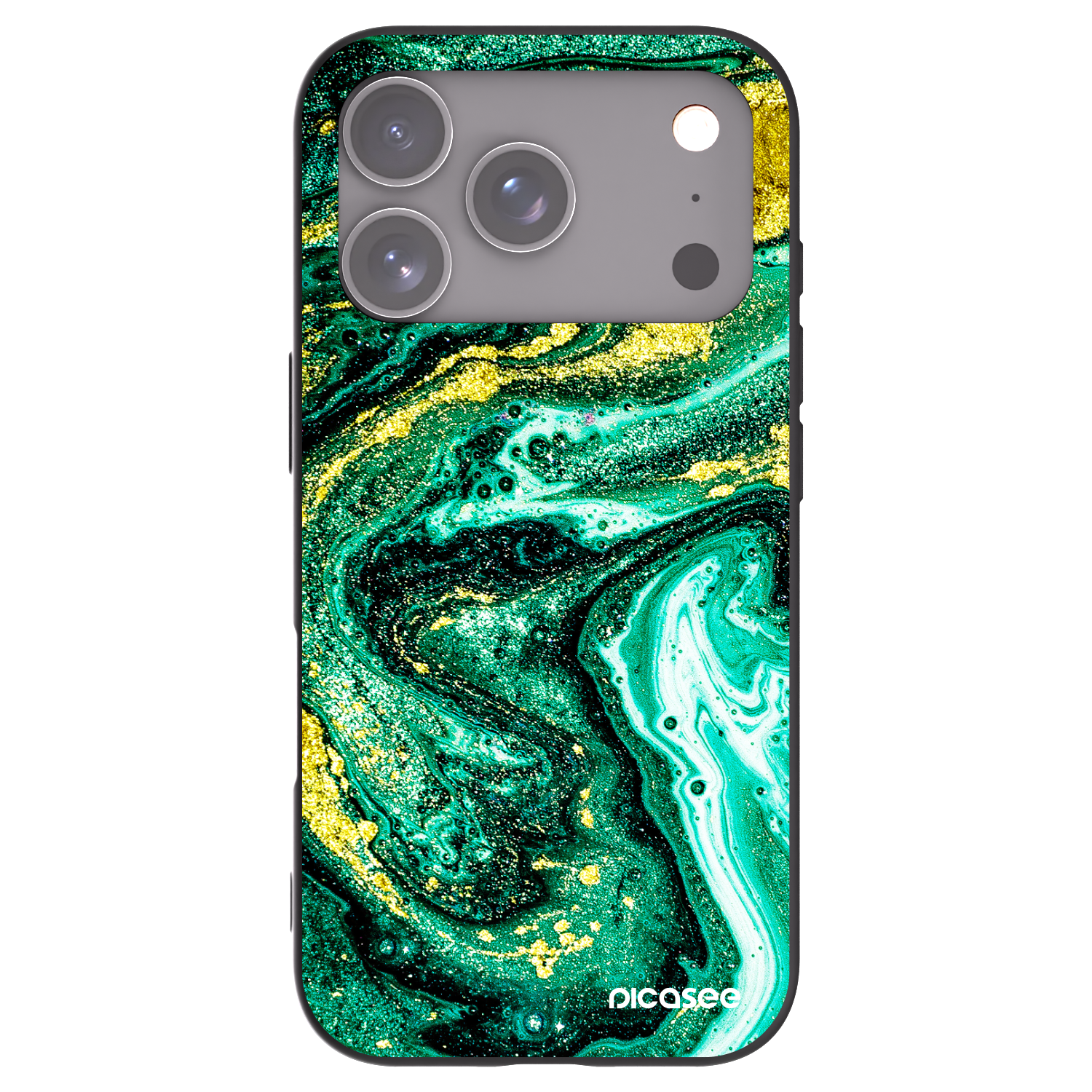 Picasee silikonový černý obal pro Apple iPhone 17 Pro - Green Gold