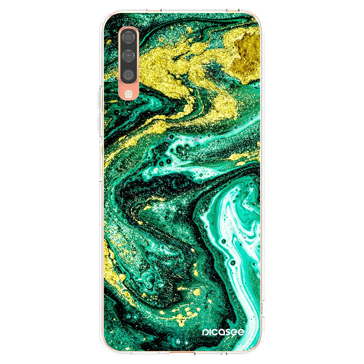 Picasee silikonový průhledný obal pro Samsung Galaxy A70 A705F - Green Gold