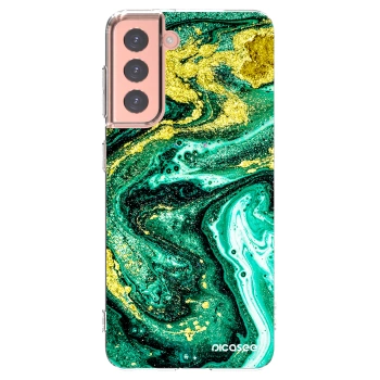Picasee silikonový průhledný obal pro Samsung Galaxy S21 5G G991B - Green Gold