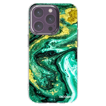 Picasee silikonový průhledný obal pro Apple iPhone 14 Pro - Green Gold