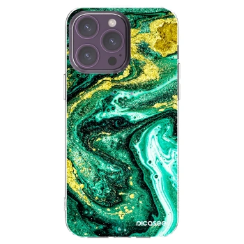 Picasee silikonový průhledný obal pro Apple iPhone 14 Pro Max - Green Gold