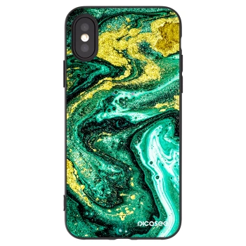 Picasee silikonový černý obal pro Apple iPhone X/XS - Green Gold