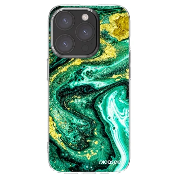 Picasee silikonový průhledný obal pro Apple iPhone 15 Pro - Green Gold