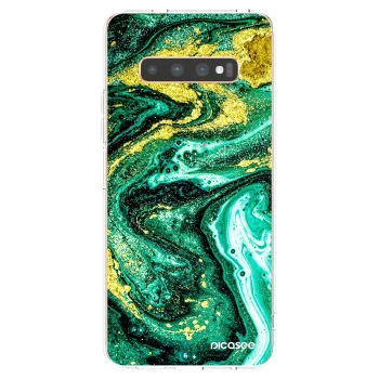 Picasee silikonový průhledný obal pro Samsung Galaxy S10 Plus G975 - Green Gold