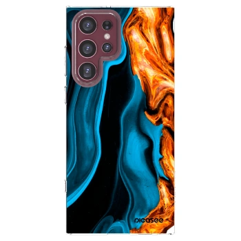 Picasee silikonový průhledný obal pro Samsung Galaxy S22 Ultra 5G - Gold blue