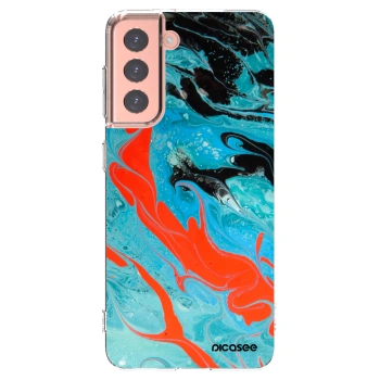 Picasee silikonový průhledný obal pro Samsung Galaxy S21 5G G991B - Blue Magma