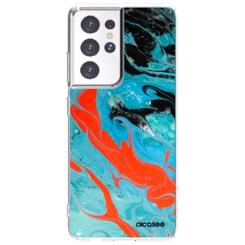 Picasee silikonový průhledný obal pro Samsung Galaxy S21 Ultra 5G G998B - Blue Magma