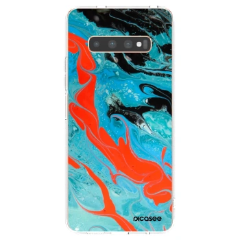 Picasee silikonový průhledný obal pro Samsung Galaxy S10 Plus G975 - Blue Magma