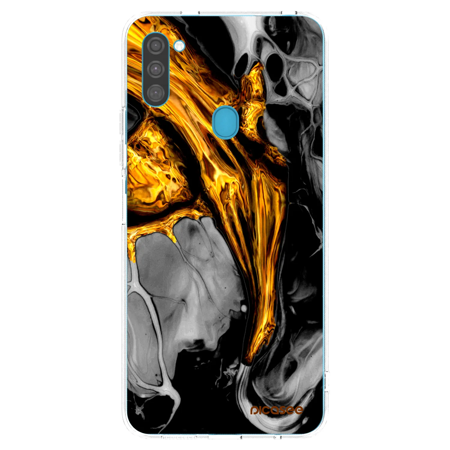 Picasee silikonový průhledný obal pro Samsung Galaxy M11 - Black Gold