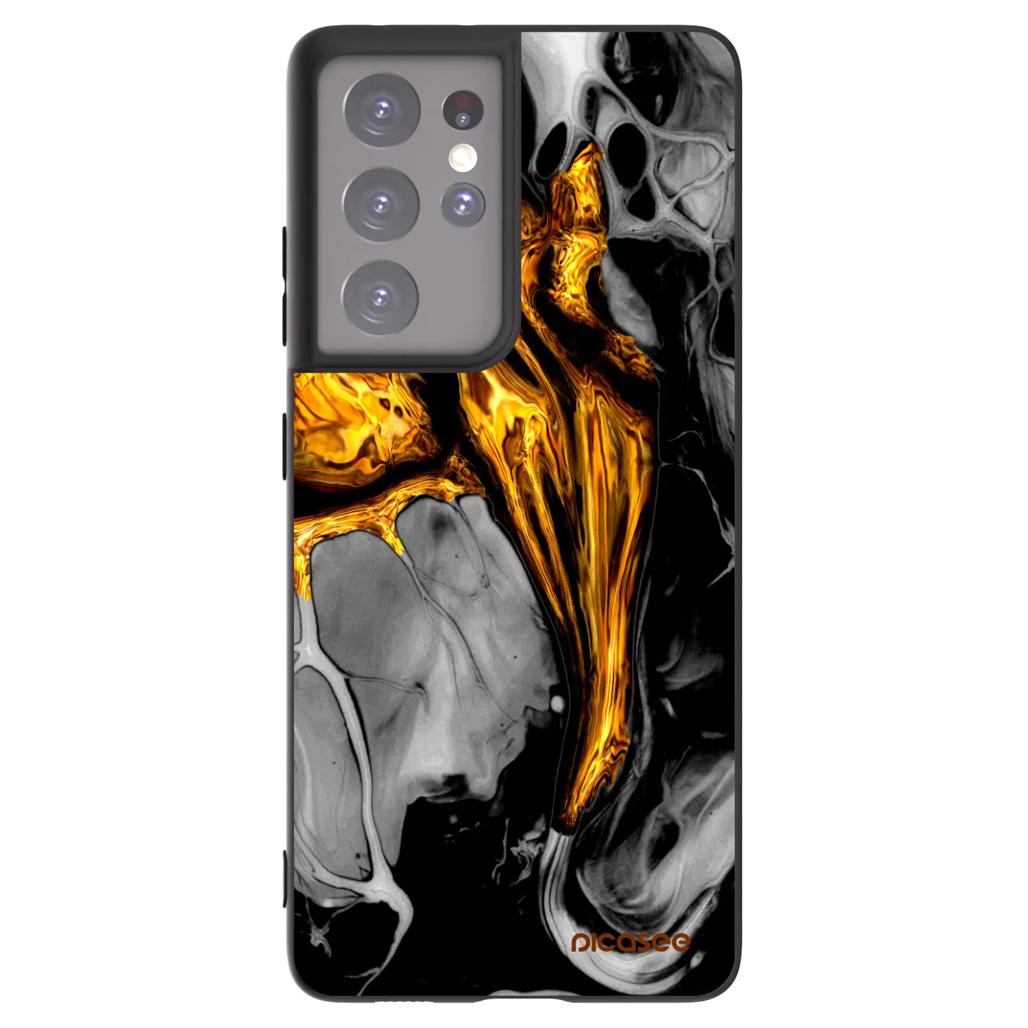 Picasee silikonový černý obal pro Samsung Galaxy S21 Ultra 5G G998B - Black Gold